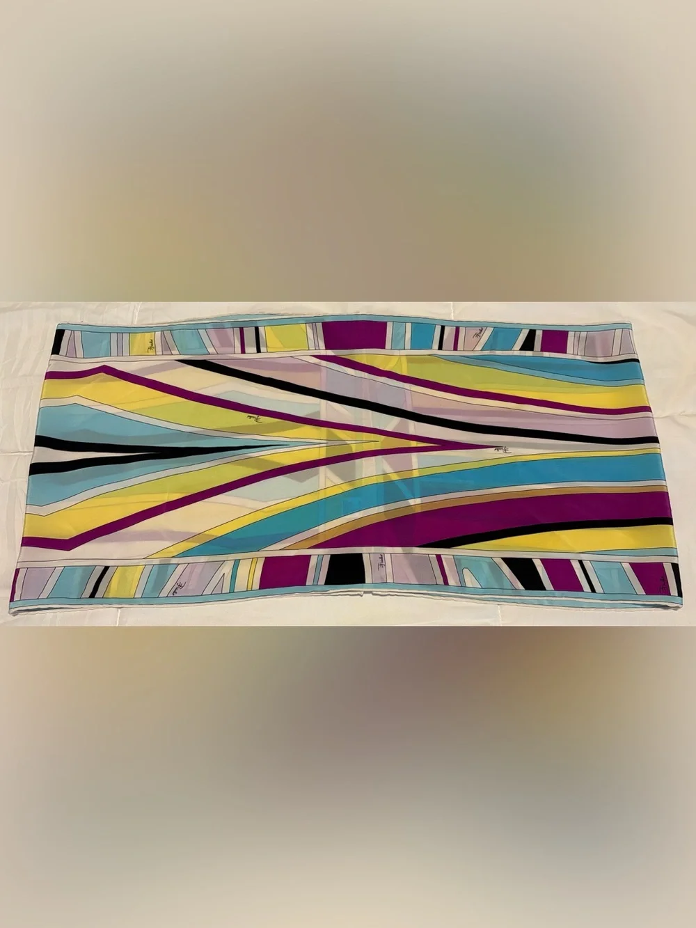 Emilio Pucci Vintage Geometric Silk Scarf 12.5”x 51”